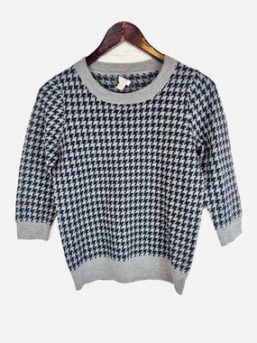 J. Crew Factory | Gray and Navy Blue Houndstooth Pattern Sweater, S